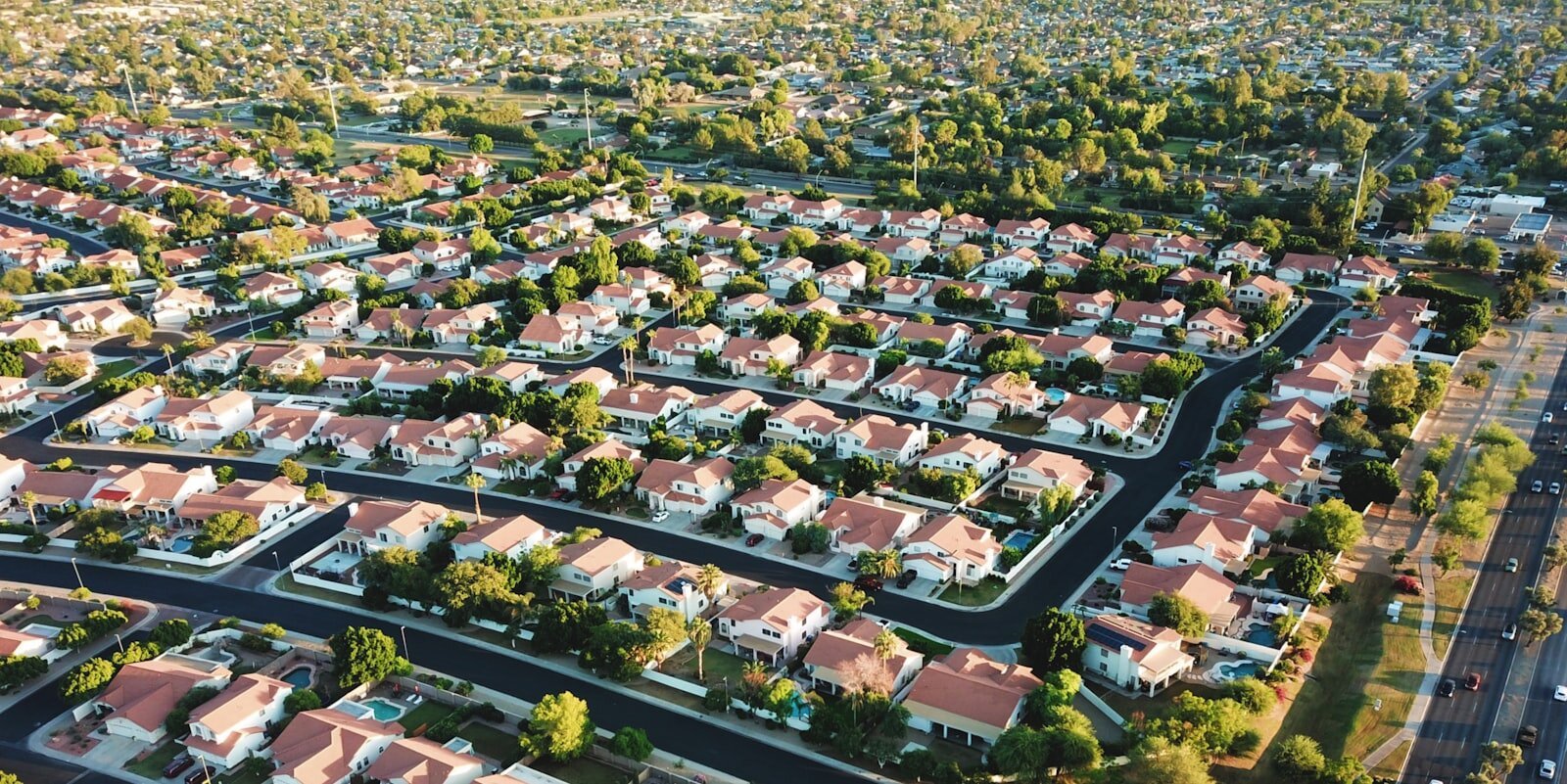 Aerial view of a West Valley Phoenix suburb neighborhood