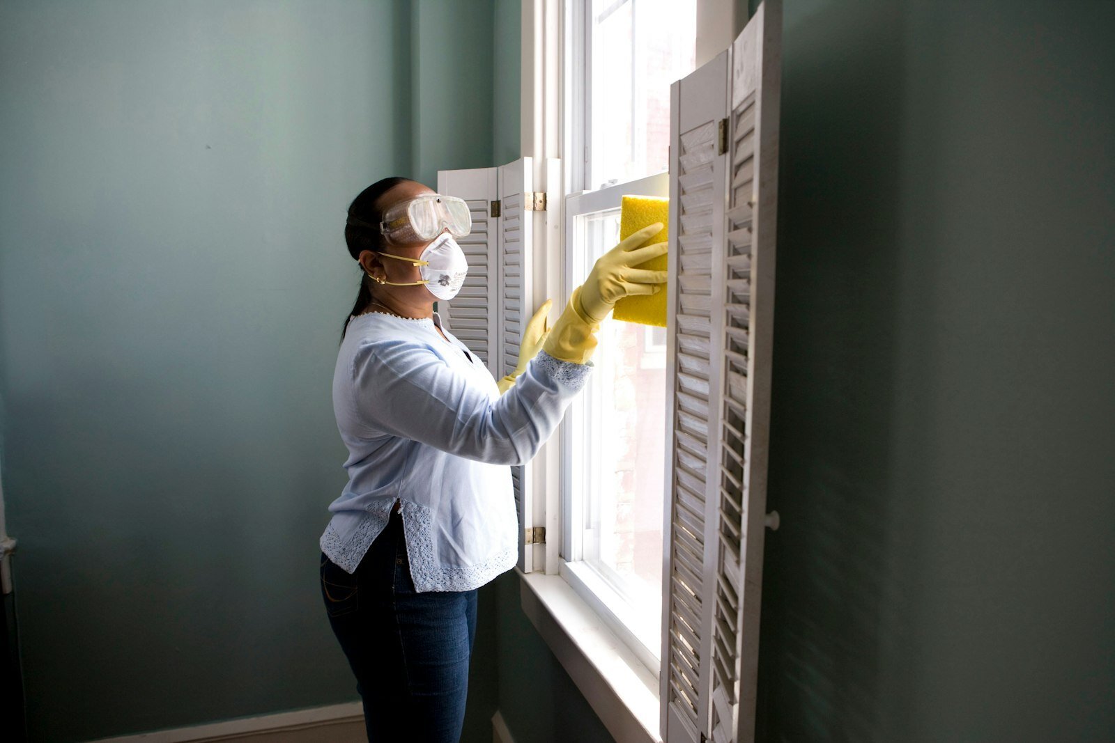 Protective equipment used during mold remediation cleaning