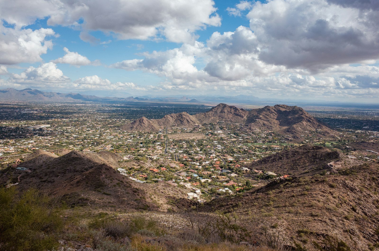 Aerial view of Scottsdale, Arizona neighborhood near Camelback Mountain