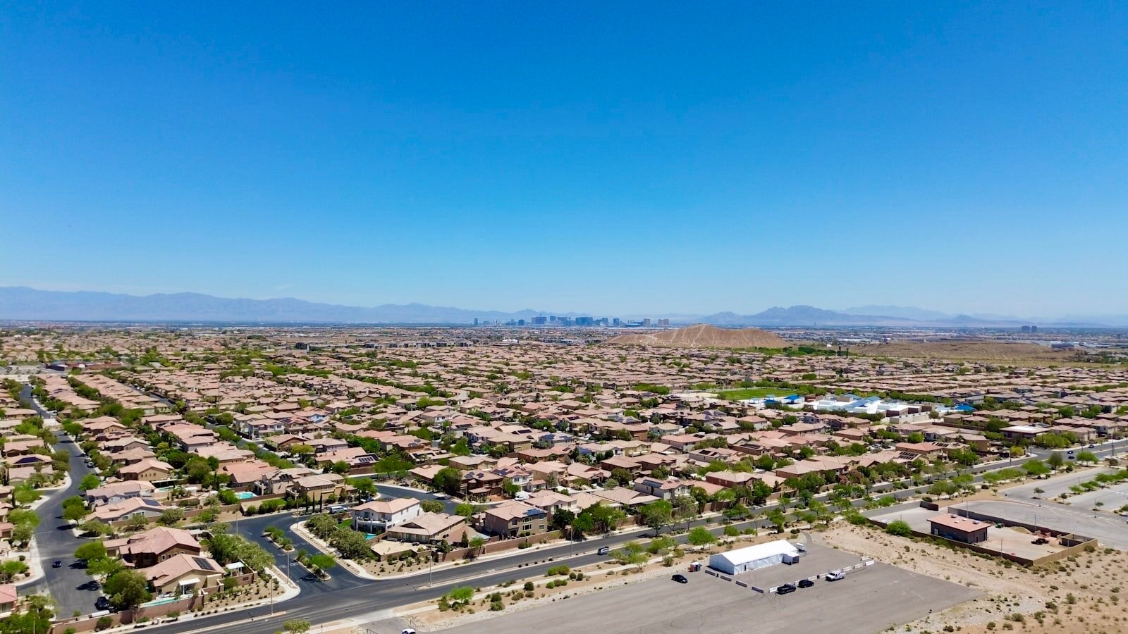Aerial view of a newer residential neighborhood in Gilbert, Arizona